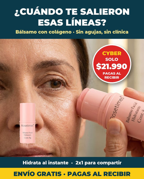 Bálsamo antiarrugas con colágeno en barra. Precio Cyber $21.990, pagas al recibir