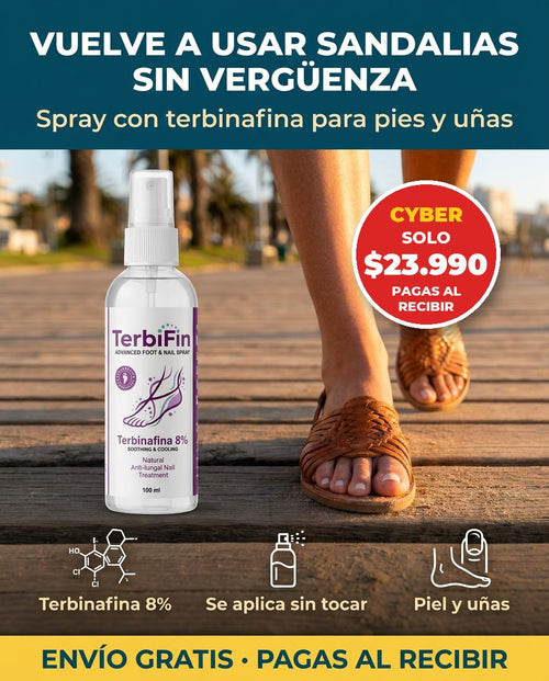 TerbiFin spray antihongos: vuelve a usar sandalias. Precio Cyber $23.990, pagas al recibir