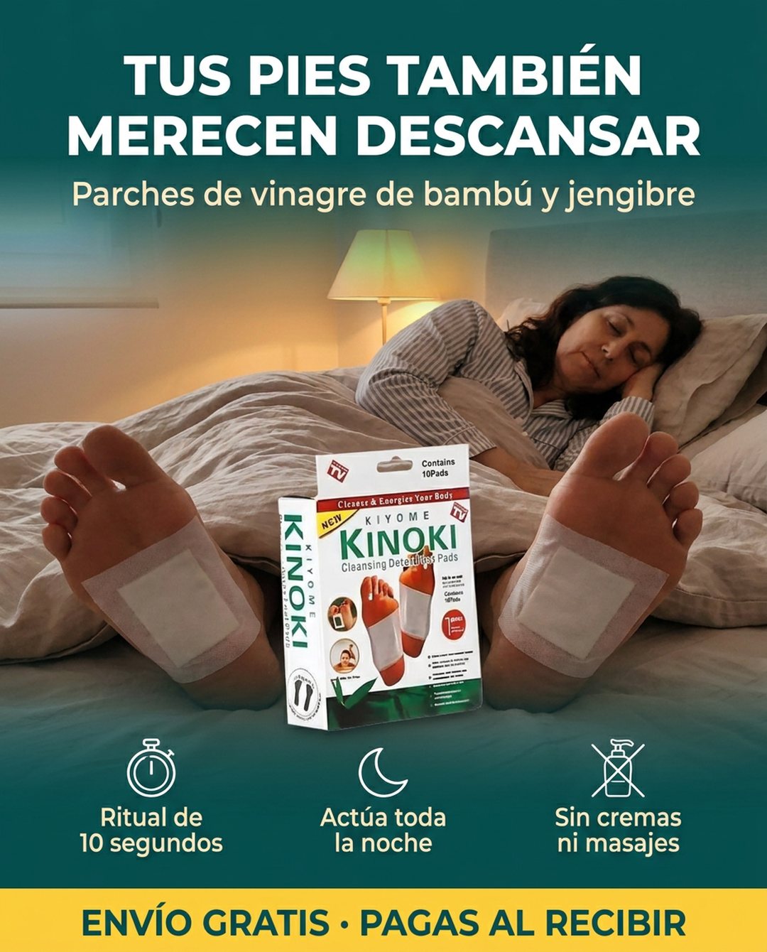 Parches Kinoki · Rutina nocturna para pies